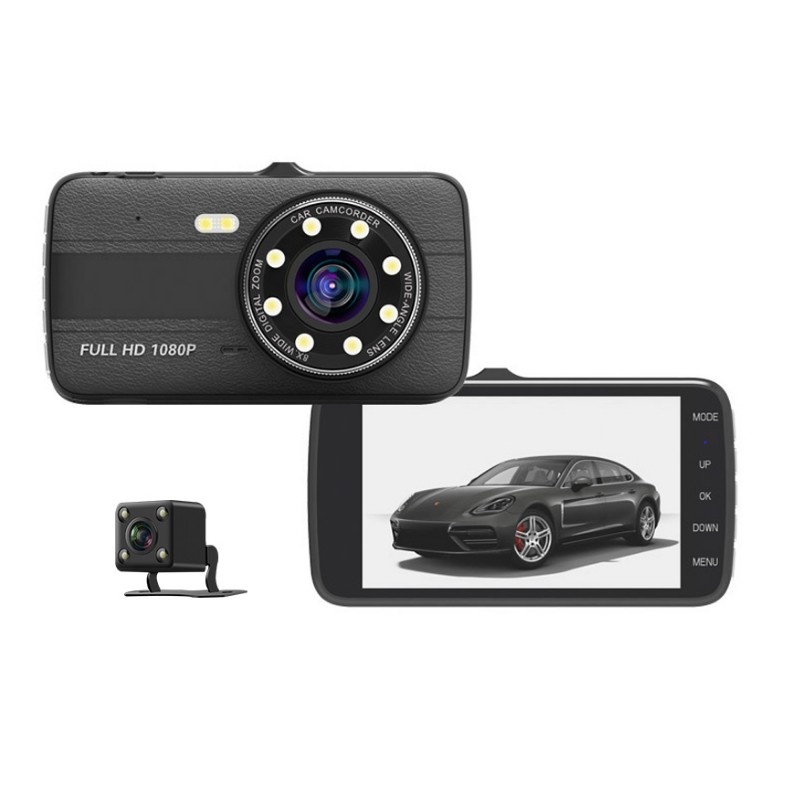 Resigilat Camera Video Auto Novatek T800 Dubla 8 Led-uri Nightvision tip LED FullHD 12MPx si Display 4