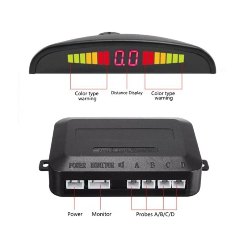 Set Senzori Parcare Auto Detector Parktronic Display Radar Monitor 4 Senzori, Negru/Verde - 1 | YEO