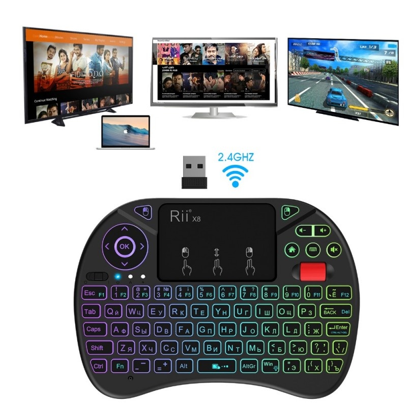 Tastatura Techstar® Rii X8, RGB, Wireless, Scroll, TouchPad, Controller, Iluminata RGB, Voce - 1 | YEO