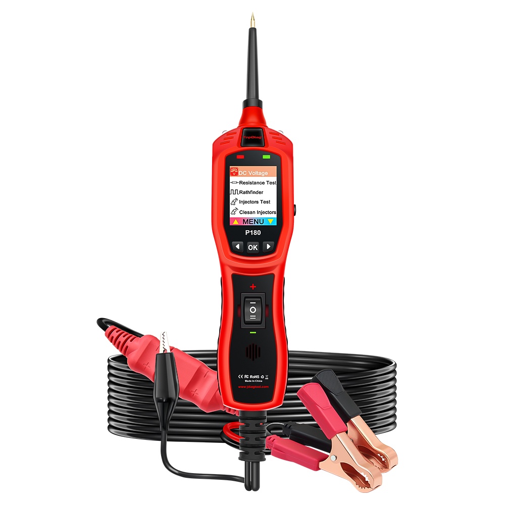 Tester Circuite Auto TopDiag P180 cu Detector Fire P181 – Tester Inteligent 6V-30V pentru Tensiune, Continuitate, Injectoare, Frecventa AC, Rezistenta si Detectare Intreruperi Circuit