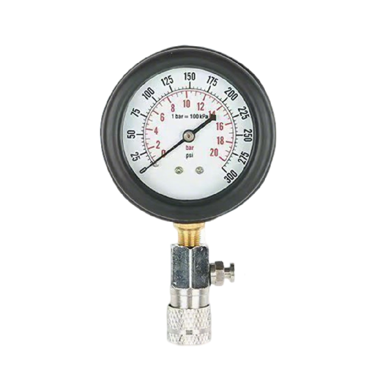 Tester compresie motor benzina Techstar, cu manometru 0-20 bar, furtun flexibil 45cm, 4 adaptoare filetate M10 M12 M14 M18 si 2 adaptoare conice universale - 3 | YEO
