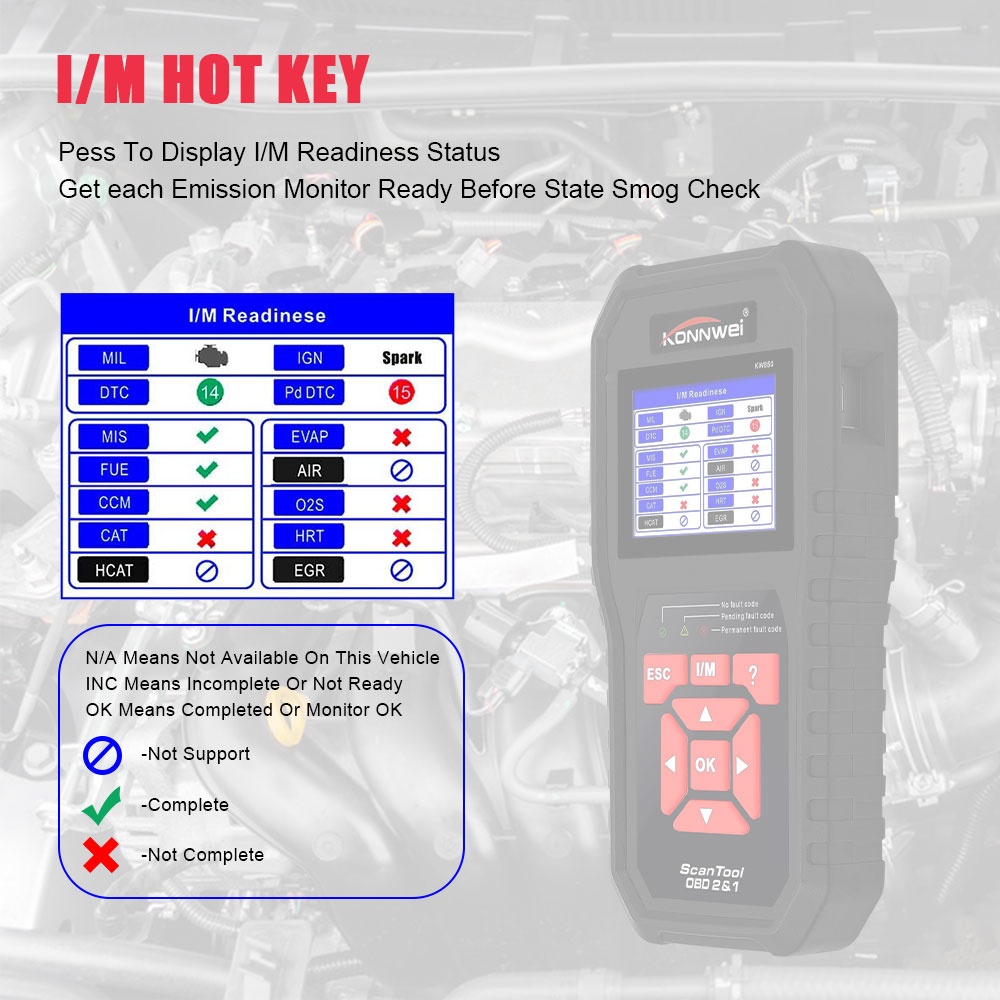 Tester diagnoza auto OBD2 Konnwei KW850, citire/stergere erori, test EVAP, senzor O2, baterie, motor & baterie, ecran color 2.8