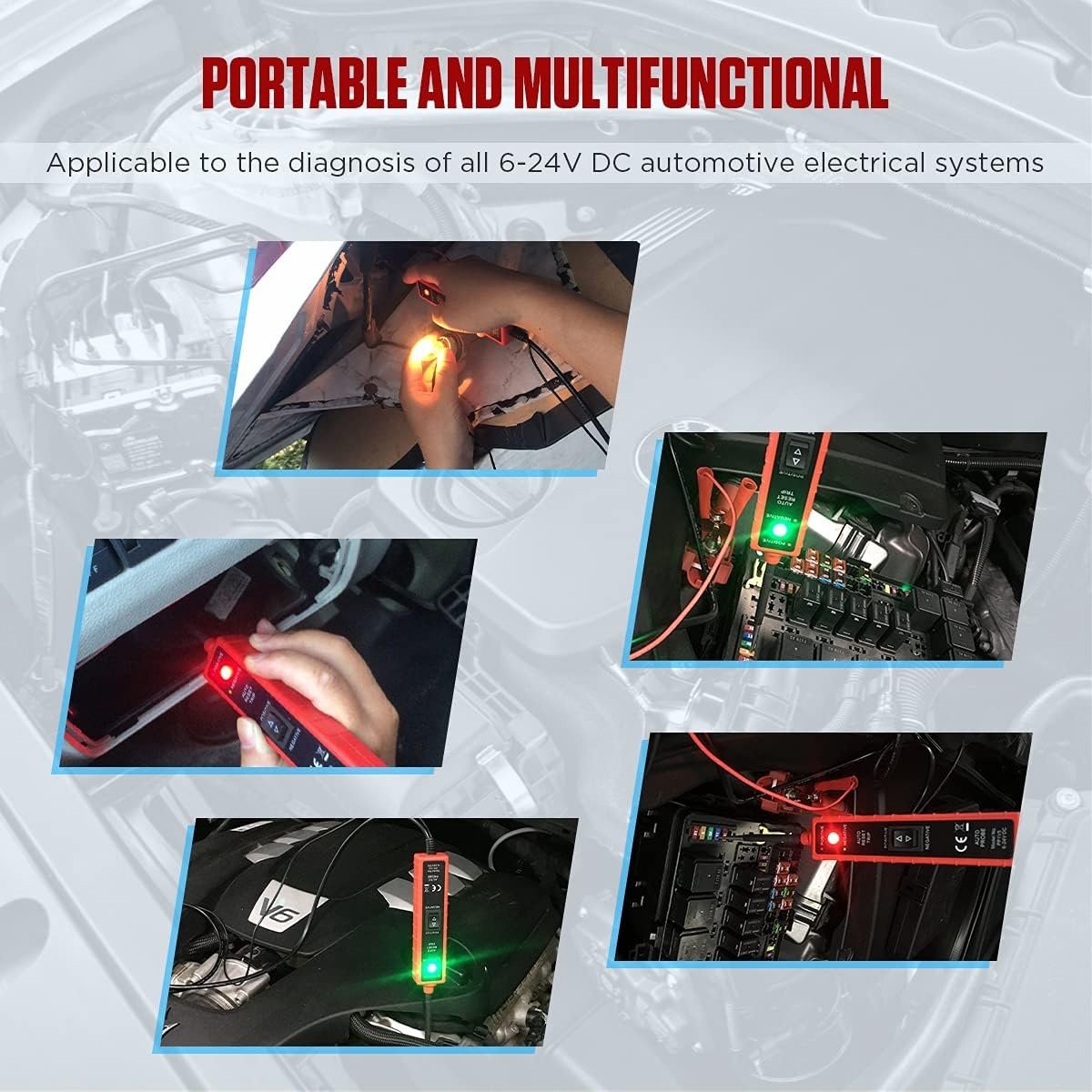 Tester Multifunctional Techstar® Portabil pentru Circuite Auto 6V-24V DC cu Cablu de 5 metri, Protectie la Suprasarcina 8A și Test de Polaritate - 3 | YEO