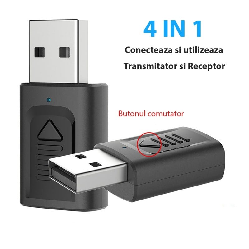 Transmitator receptor audio 4 in 1 Techstar® M135, Bluetooth 5.0, Port USB, AUX 3.5 mm, Compatibil Home TV sau Auto, Negru - 2 | YEO