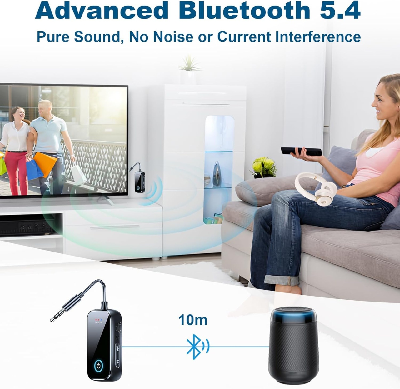 Adaptor Audio Bluetooth 6.0 Techstar T80 TX/RX 2in1, Jack 3.5mm, Dual Connection, Microfon, USB-C, pentru TV/PC/Auto/Avion - imagine 3