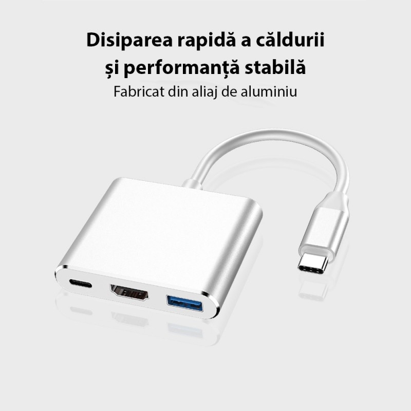 Adaptor multifunctional 3 in 1 USB-C la HDMI Techstar® DJ3IN1