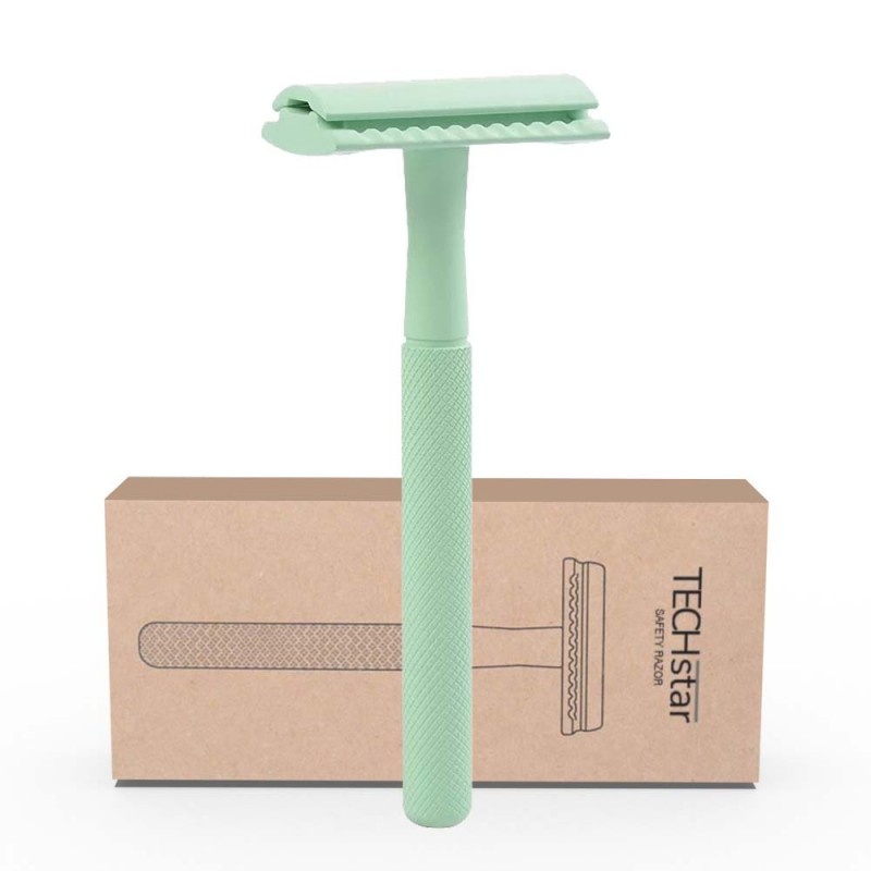 Aparat de ras Classic Safety Razor Techstar® SR3, Aliaj de Zinc, Cu Lame De Rezerva, Reutilizabil, Ecologic, Verde - 1 | YEO