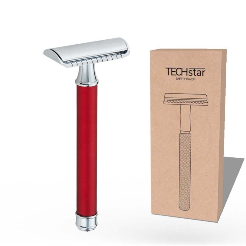 Aparat de ras Classic Safety Razor Techstar® SR6, Aliaj de Zinc, Cu Lame De Rezerva, Reutilizabil, Ecologic, Argintiu - 1 | YEO