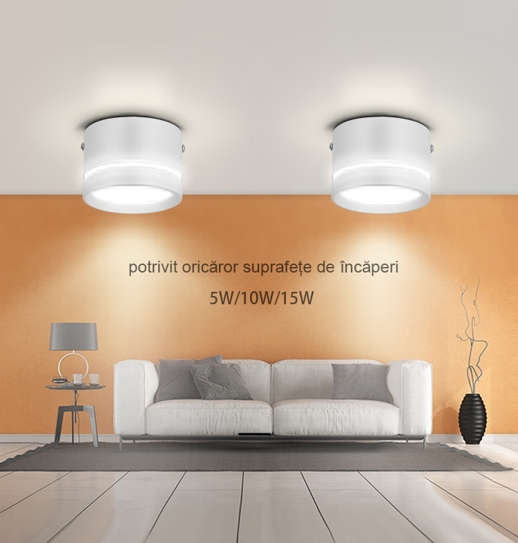 Poze Aplica de Tavan Techstar® LED 15W, Alba, 6500K, Corp Aluminiu, Design Cilindric, Rezistenta la Umiditate, IP44