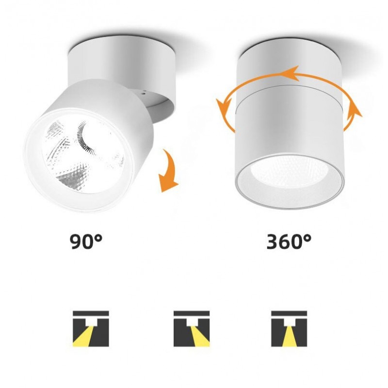 Aplica LED Techstar® AP, Putere 7W, Culoare Lumina 4500K, Diametru 6cm, CRI 80+, Corp Aluminiu, Reglabil 90°, Alb - 2 | YEO