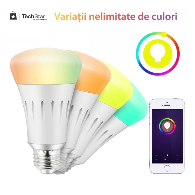 Bec LED RGB inteligent Techstar® 3106, Wifi 2.4GHz, E27, 7W, 600 lm, APP Tuya smart Life, compatibil Google Home si Amazon Alexa, Sistem Android/iOS, Alb - 3 | YEO