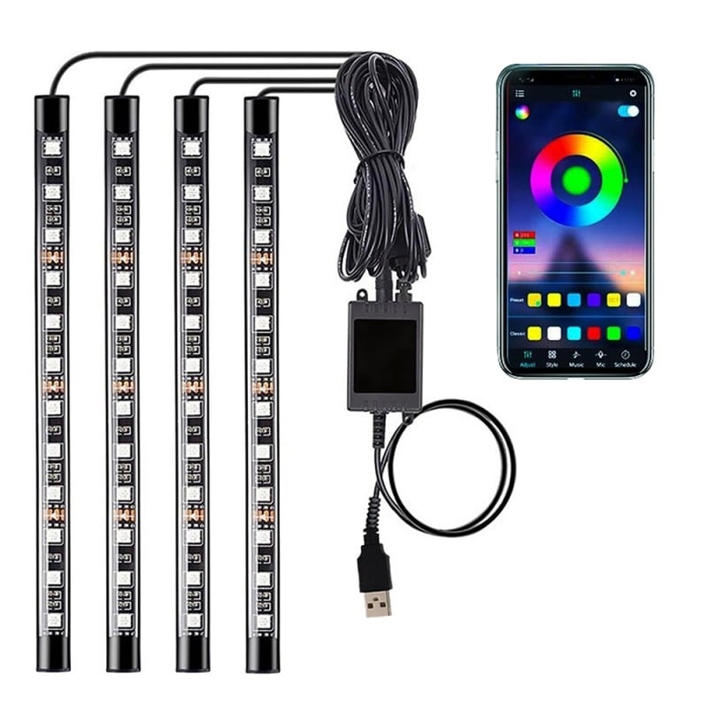 Benzi Led Auto Techstar®, MultiColore, RGB, 12 Leduri x 4 Benzi, Control Aplicatie, Bluetooth, Android