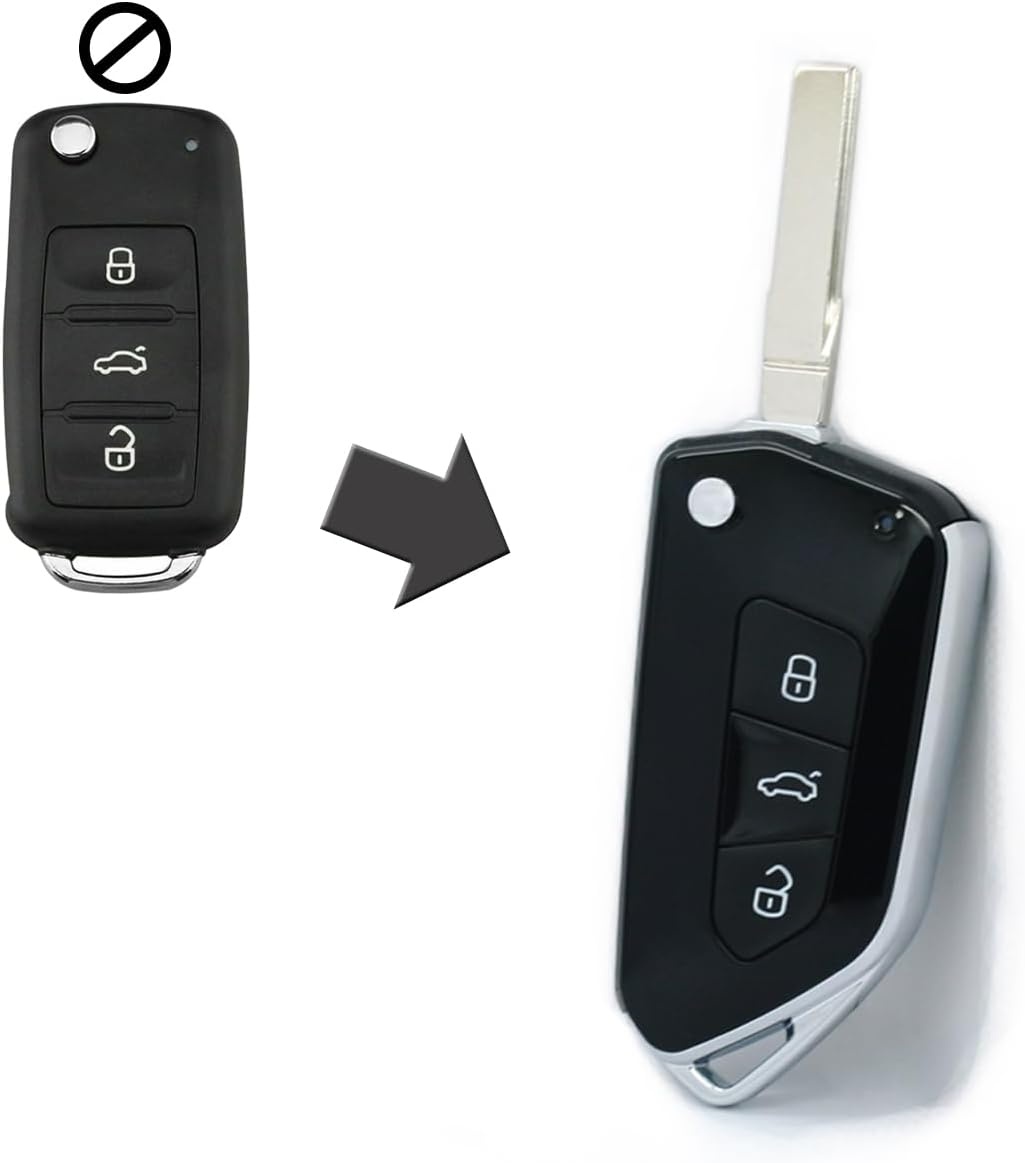 Carcasa Cheie Auto tip Briceag Techstar Modificata, 3 Butoane, Compatibila Volkswagen Golf 5, Passat B6, Touran, Jetta, Skoda Octavia 2 – design sport, model imbunatatit