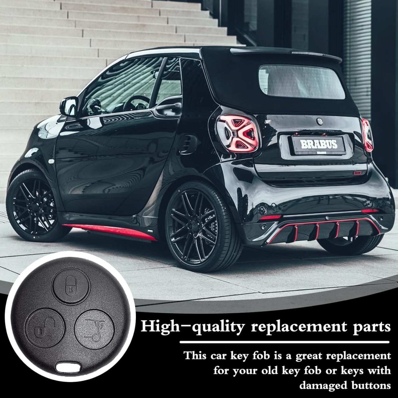 Carcasa cheie telecomanda Techstar compatibila Smart Fortwo 450/City-Coupe/Cabrio, Roadster, Forfour, 3 butoane, neagra - imagine 5