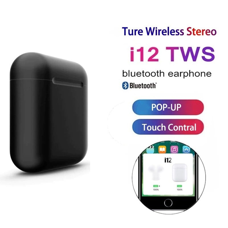 Casti Bluetooth TWS i12 Techstar®, Wireless, BT 5.0, Android, iOS, Negru, Touch, Incarcare Wireless - 1 | YEO