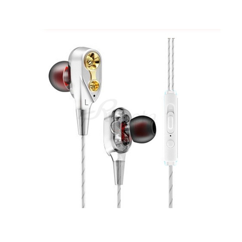 Casti cu fir Techstar® Roreta Albe, Dual Drive, Microfon, Extra Bass, In ear, 3.5mm, Remote