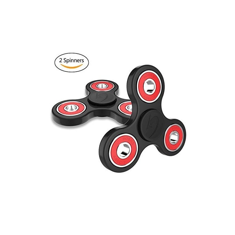 Fidget Spinner Metalic din Aluminiu Negru cu Role Rosii - 1 | YEO