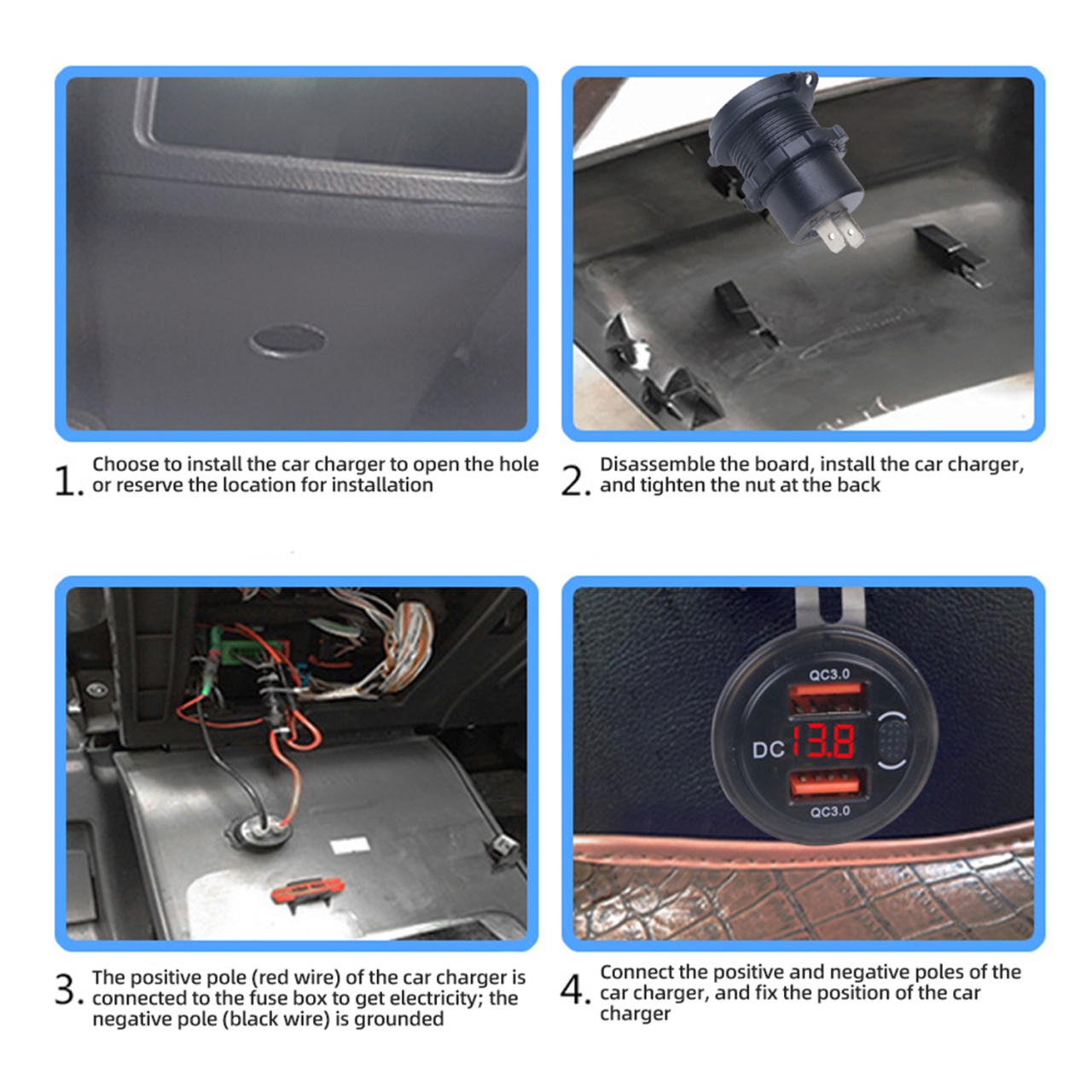 Incarcator Auto QC3.0 Dual USB Rezistent la Apa cu Voltmetru și Comutator, Adaptor de Incarcare Rapida 12/24V, Afisaj LED, Ideal Masini si Camioane