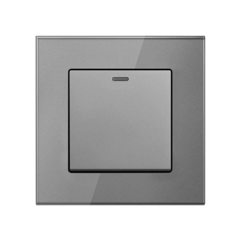 Intrerupator Cap Scara Cu Panou Din Sticla Securizata Techstar® TGS 01, 220V, 16A, 86 X 86 Mm, Gri, cu 1 Modul