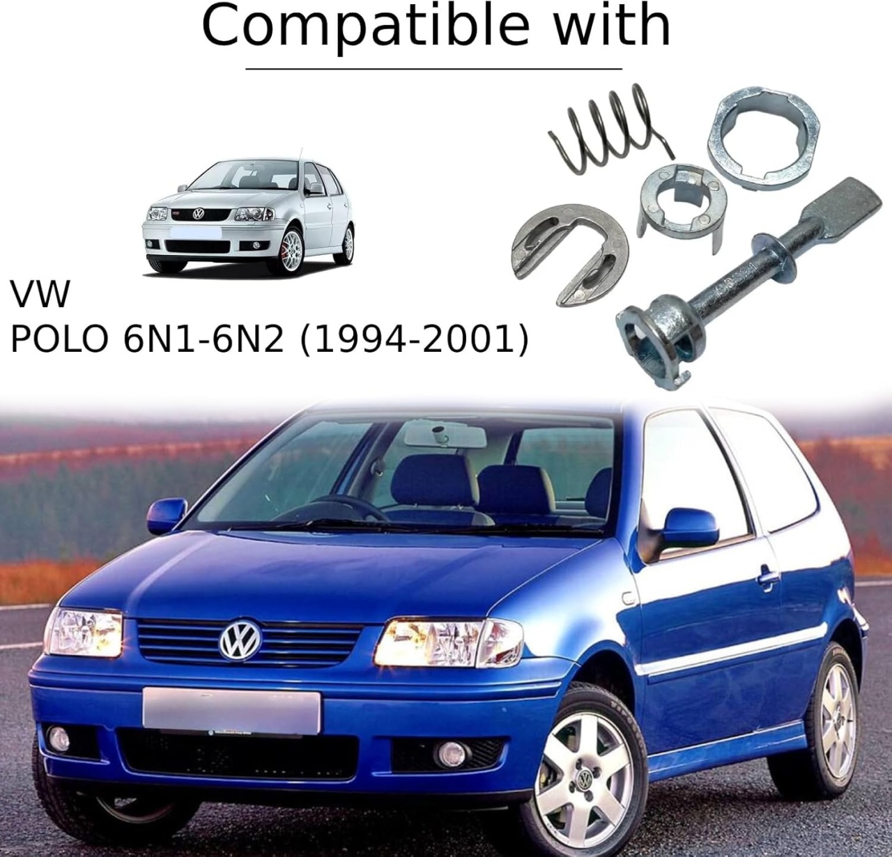 Kit reparatie butuc yala cilindru usa auto Techstar, compatibil VW Polo 6N1 6N2 (1994–2001), cod OE 6N0837223A