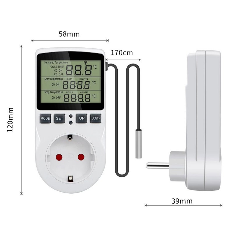 Poze Priza Programabila Techstar® KT3100, Digital Timer, Priza Intrerupator, 230V, 16A, Programabila Timp/Temperatura, Termostat, Senzor Temperatura (1.7m)