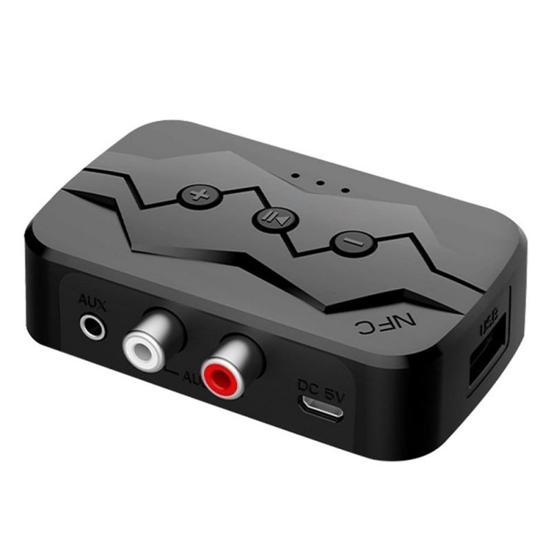 Resigilat Adaptor Bluetooth Techstar® M23, transmitator si receptor pentru TV/PC/Sistem de sunet pentru casa, Jack 3.5mm, Micro SD, USB, AUX, NFC, RCA, Negru