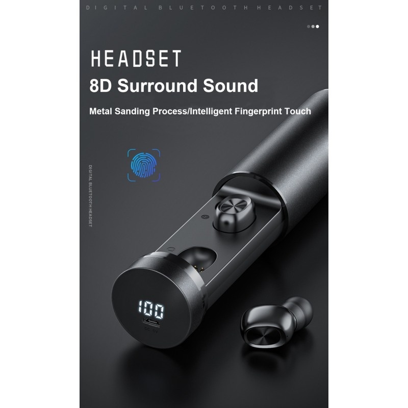 Resigilat Casti Wireless TWS B9 Techstar®, Bluetooth 5.0, Conexiune Instanta, HD 8D Audio, ACC, 300mAh, Touch, Negru - 3 | YEO