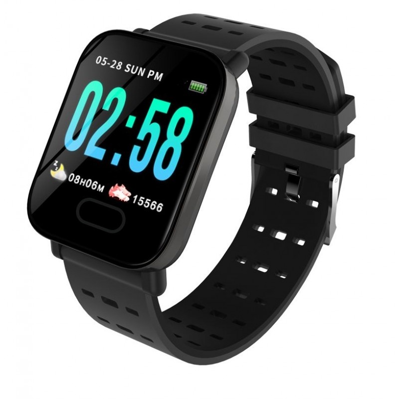 Resigilat Ceas Smartwatch Techstar® A6, 1.3inch, Bluetooth 4.0, Monitorizare Tensiune, Puls, Oxigenare Sange, Alerte Sedentarism, Negru