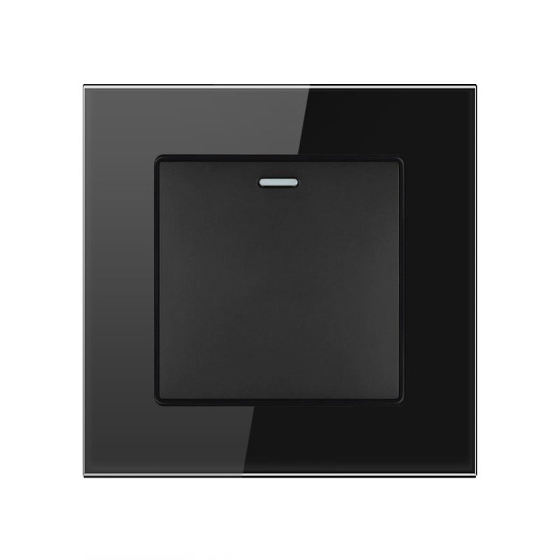 Resigilat Intrerupator Cap Scara Cu Panou din Sticla Securizata Techstar® TGS 01, 220V, 16A, 86 x 86 mm, Negru, cu 1 Modul