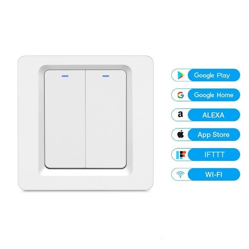 Resigilat Intrerupator Smart Techstar®, Wireless 2.4GHz, Button cu Revenire, Design Classic, Iluminare LED, 2 Faze, cu NUL, Alb - 1 | YEO