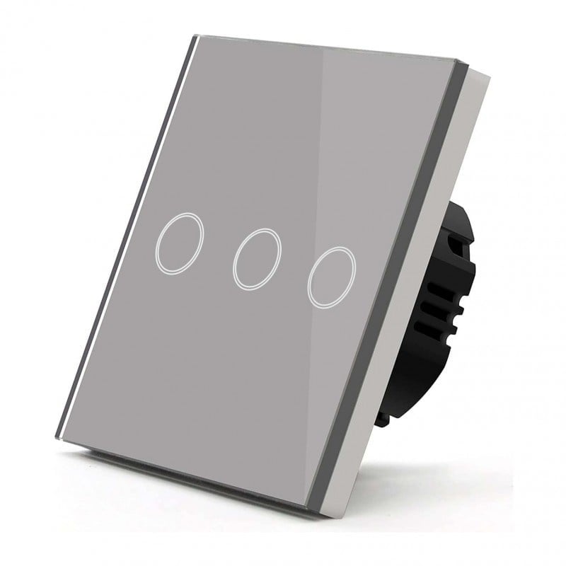Resigilat Intrerupator Touch Techstar®, Sticla Securizata, Design Modern, Iluminare LED, 3 Faze, Gri
