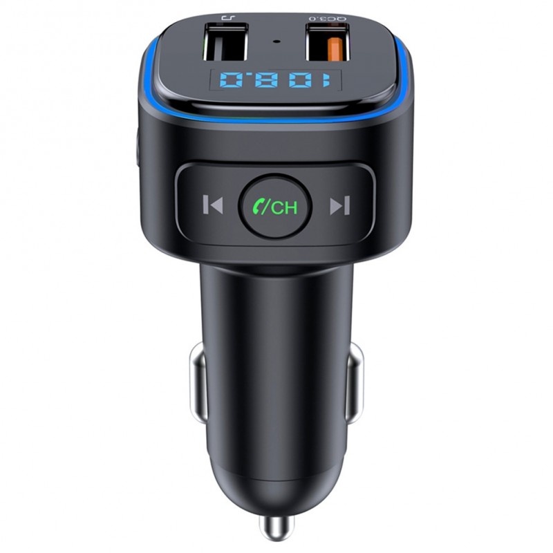 Resigilat Modulator FM Techstar® T46Q, Wireless, Bluetooth 5.0, Quick Charge 3.0, Microfon Integrat, Ambient Light