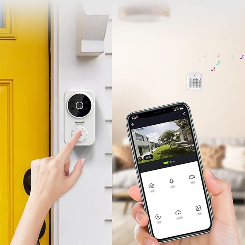 Resigilat Sonerie inteligenta Techstar® M8 Tuya, 1080P, 2.4G WIFI , 800 mAh, DC5V/2A, Vizibilitate nocturna, IP 65, Alb - 2 | YEO