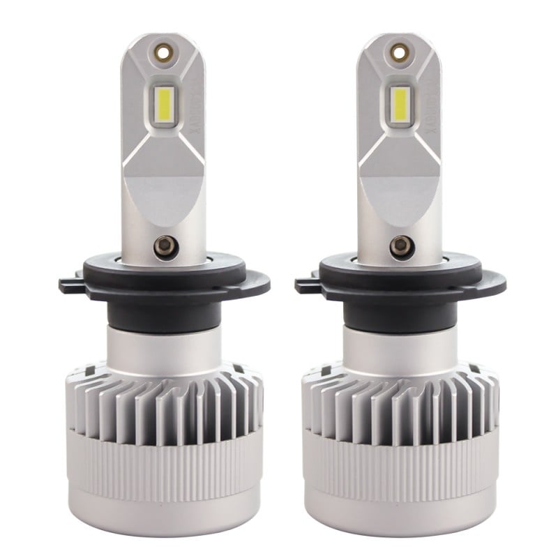 Set 2 LED-uri Auto Techstar® X9, H7, 60w, 8000 Lumeni, 6500K, AUTO, 12-24 Volti, CSP, Canbus, Miez Cupru, Radiator Aluminiu