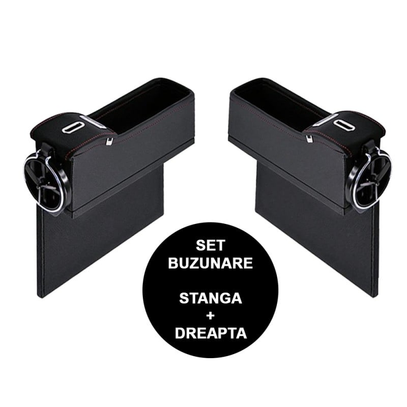 Set Cutie Organizatoare Scaun Auto din Piele, Neagra, Depozitare Obiecte