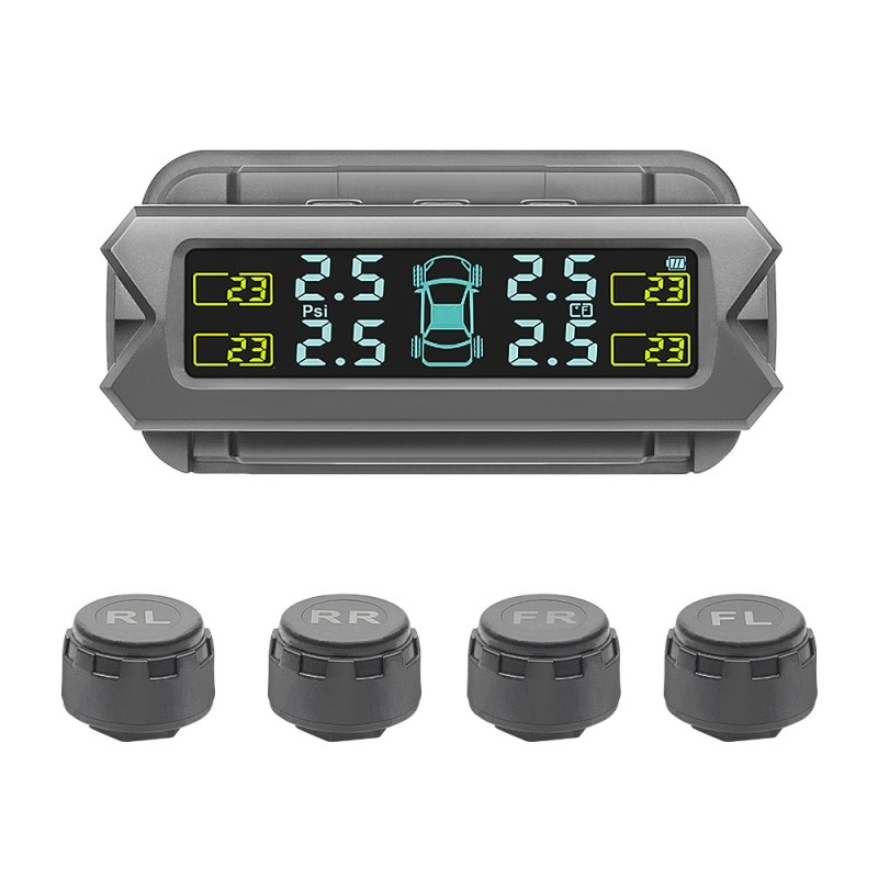 Sistem TPMS de Monitorizare a Presiunii in Anvelope Techstar®, Incarcare Solara, 4 Senzori Externi, Afisaj LCD