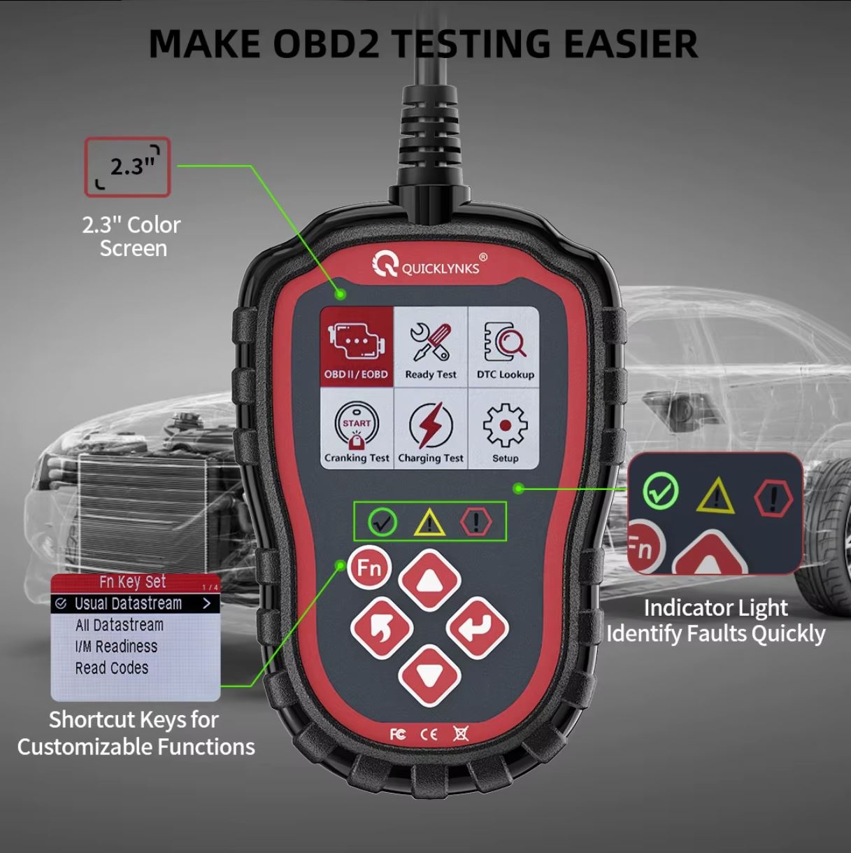 Tester Auto Profesional OBD2 QUICKLYNKS T41, cu Cititor Coduri de Eroare, Diagnoza Motor si Scanare Completa a Sistemelor, Stergere erori, DTC, Vizualizare parametri - 1 | YEO