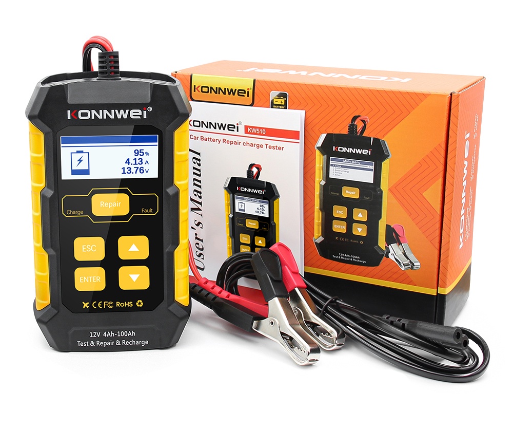 Tester Baterie Auto KONNWEI KW510, Testare CCA, Incarcare, Reparatie, Suport 12V, Rezistenta, SOH, SOC, Test Ripple, Suport AGM GEL EFB