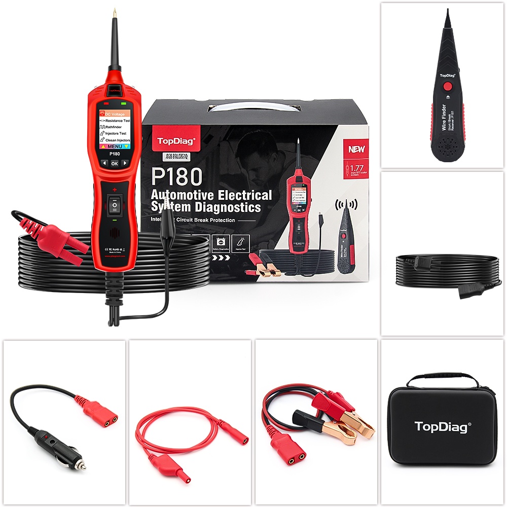 Tester Circuite Auto TopDiag P180 cu Detector Fire P181 – Tester Inteligent 6V-30V pentru Tensiune, Continuitate, Injectoare, Frecventa AC, Rezistenta si Detectare Intreruperi Circuit - 1 | YEO