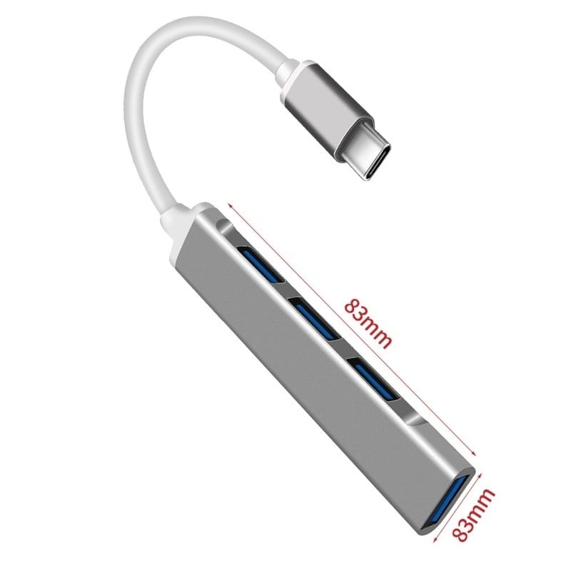 USB HUB Techstar® Diviso, USB Type-C la 4 x USB 3.0, Aluminium, Compact, Usor, OTG, Argintiu - 1 | YEO