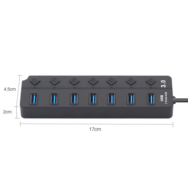 USB Hub Techstar® HB7, 3.0 High Speed, 7 Port USB 3.0, Buton On/Off, Conexiune USB 3.0 de mare viteza - 1 | YEO