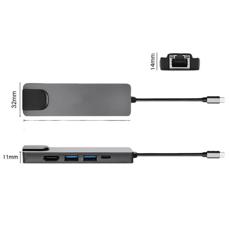 Adaptor Hub multifunctional 5 in 1 Techstar® DJ5IN1, HDMI 4K, USB-C, 1 x USB 3.0, 1 x USB 2.0, LAN RJ45 Ethernet, Aliaj de Aluminiu, Argintiu - 3 | YEO