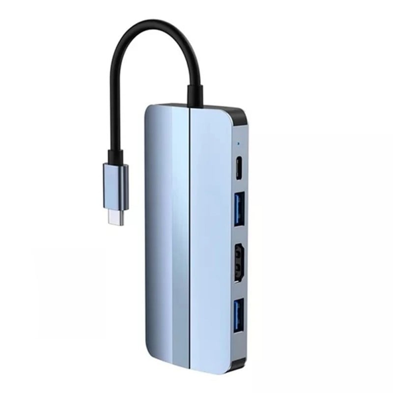 Adaptor multifunctional 7 in 1 USB-C la HDMI Techstar® CYC7IN1B, HDMI 4K, LAN RJ45 Ethernet, 1 x USB 3.0, 1 x USB 2.0, Cititor De Carduri SD/TF, PD Port, Gri - 1 | YEO