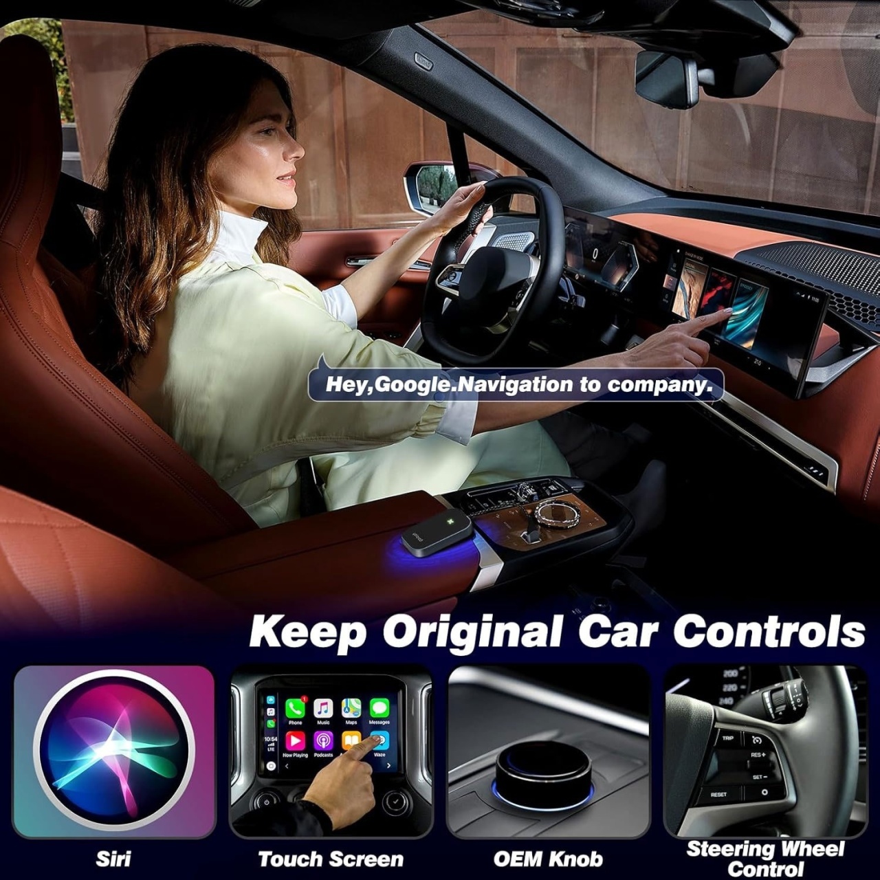 Adaptor Wireless CarPlay & Android Auto 2-in-1 Techstar® B12, USB Compact, Bluetooth 5.3 + Wi-Fi 5.8GHz (5G), Plug & Play, Buton Control/Reset + LED, Conectare Automata - imagine 5