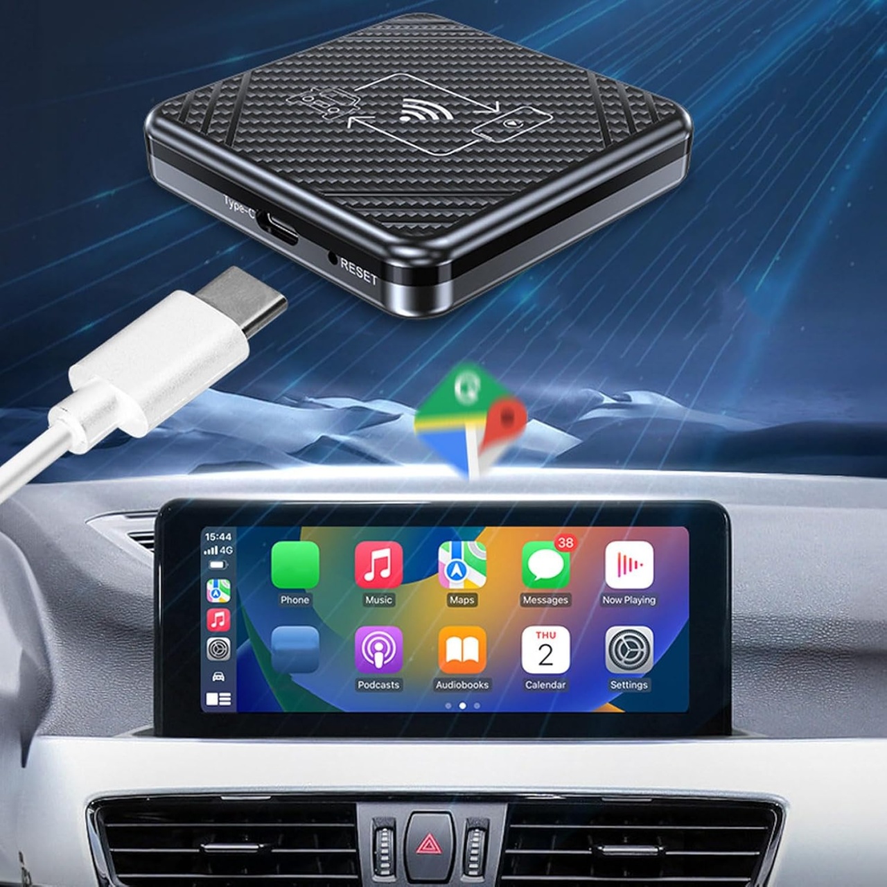 Adaptor Wireless Carplay si Android Auto Techstar V2, Plug and Play, Bluetooth 5.0, Conexiune Automata, Compatibil iOS si Android, USB Type-C - 2 | YEO