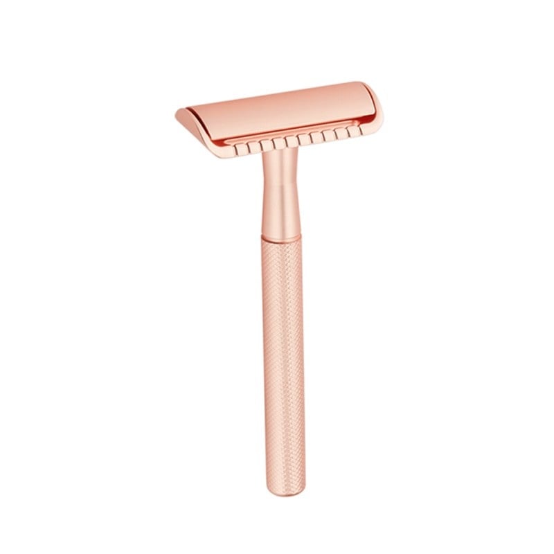 Aparat de ras Classic Safety Razor Techstar® SR1, Aliaj de Zinc, Cu Lame De Rezerva, Reutilizabil, Ecologic, Rose Gold