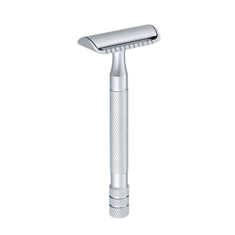 Aparat de ras Classic Safety Razor Techstar® SR10, Aliaj de Zinc, Cu Lame De Rezerva, Reutilizabil, Ecologic, Argintiu