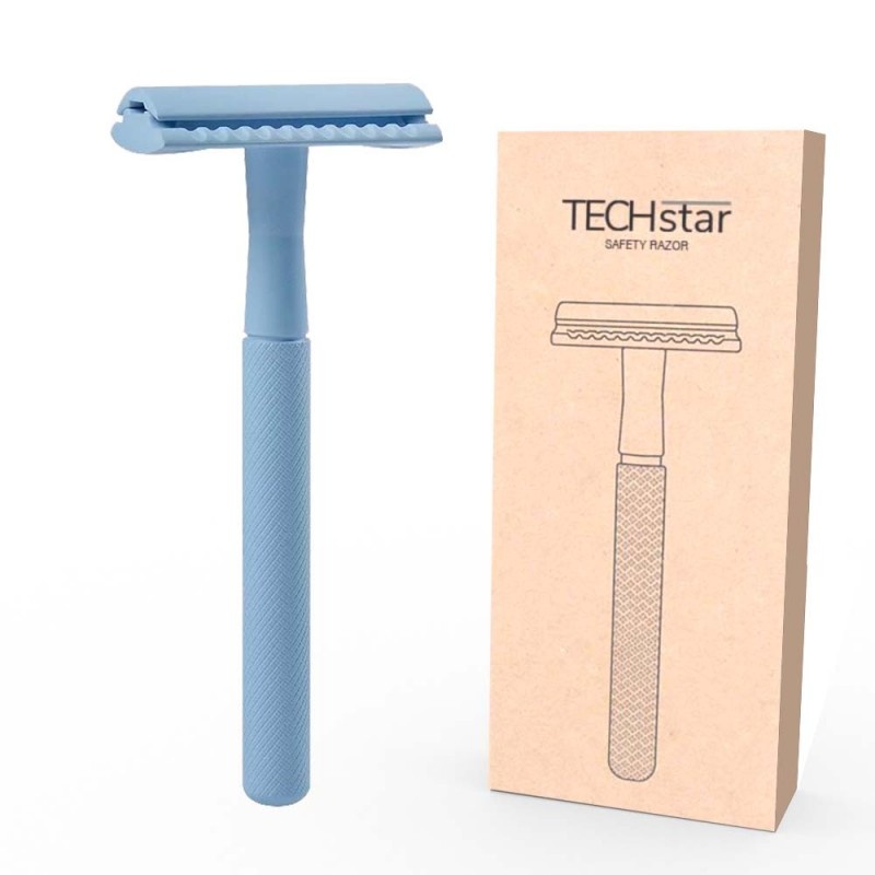 Aparat de ras Classic Safety Razor Techstar® SR3, Aliaj de Zinc, Cu Lame De Rezerva, Reutilizabil, Ecologic, Albastru - 3 | YEO