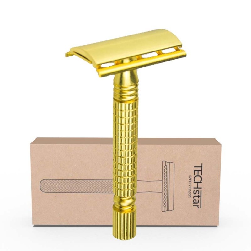 Aparat de ras Classic Safety Razor Techstar® SR5, Aliaj de Zinc, Cu Lame De Rezerva, Reutilizabil, Ecologic, Auriu - 1 | YEO