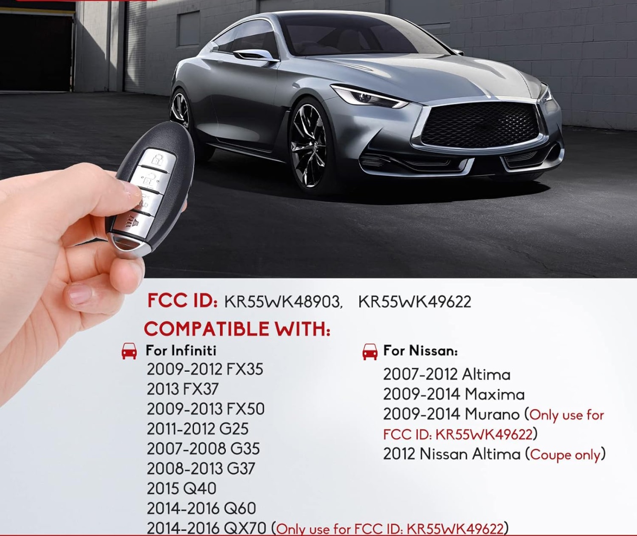Carcasa Cheie Auto Completa Techstar cu 4 butoane, Compatibila Nissan Altima, Maxima, Murano, Infiniti G25, G35, G37, FX – cip ID, frecventa 433MHz, FCC KR55WK48903 / KR55WK49622 - 1 | YEO